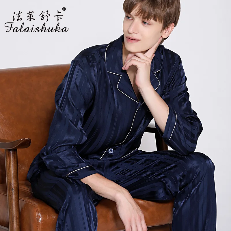 19 momme 100% natural silk sexy Striped men sleepwear Long sleeve pajama sets Elegant fashion silk sleepwear T9082