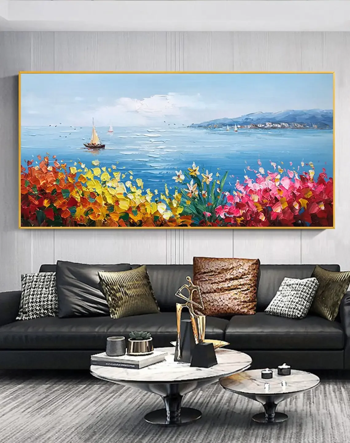 فن جداري تجريدي كلاسيكي اسكندنافي ، منظر طبيعي زهري ملون مرسومة يدويًا ، لوحة زيتية مطبوعة ، ديكور غرفة معيشة وغرف نوم منزلية