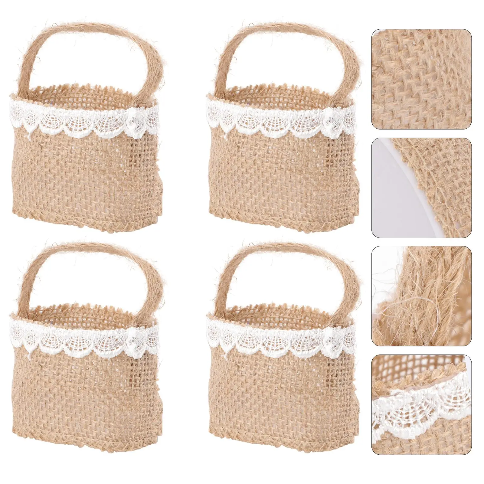

4 Pcs Weddings Burlap Candy Bag Flower Girl Basket Bouquet Decorations Packaging Travel