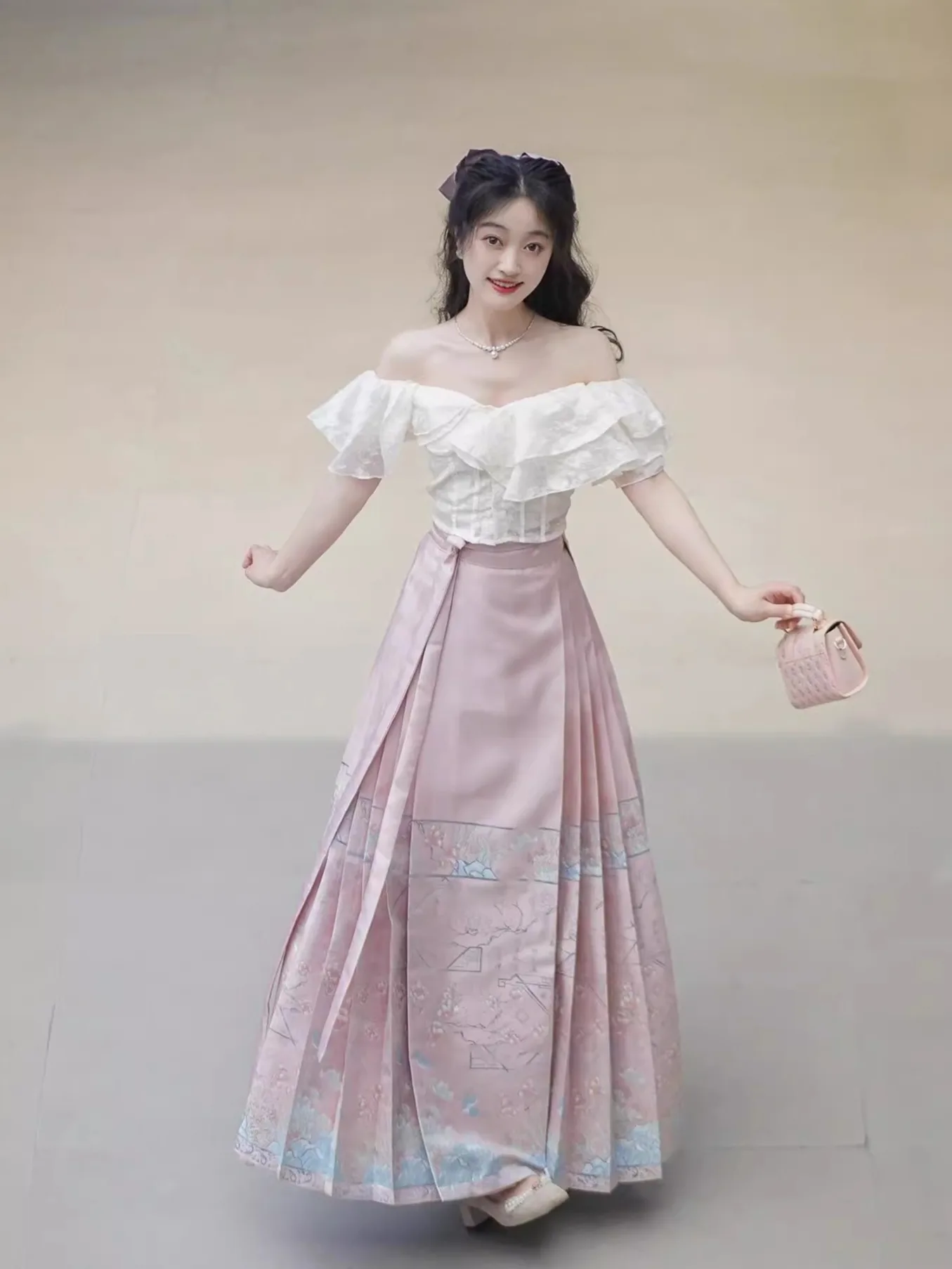 

Светлая женская шелковая юбка Ming Dynas Sle Hanfu, новая повседневная шелковая юбка с шестью складками, традиционный китайский костюм, белый, розовый