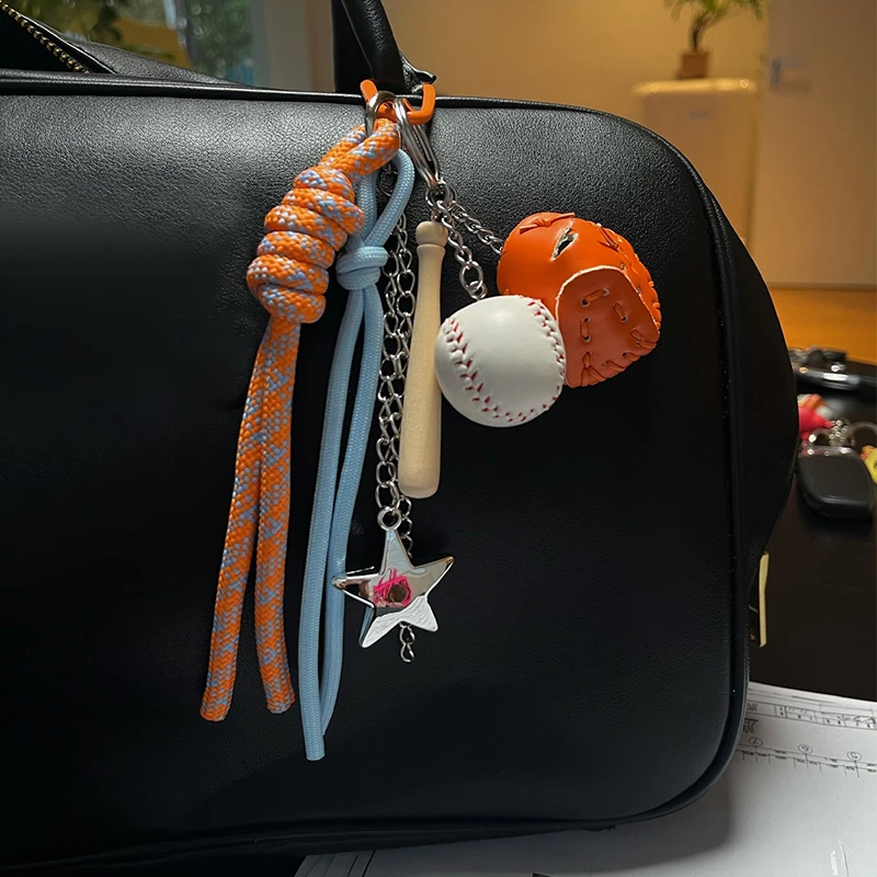 Personalized And Creative Baseball Keychain Simple Car Keychain Handmade Rope Bag Pendant Keyring Hanging Accessory Gift
