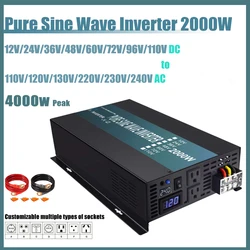 2000W Pure Sine Wave Inverter 24V to 220V Power Converter 12V 48V DC to 100V 120V 240V AC 50/60H Off Grid Home Appliance