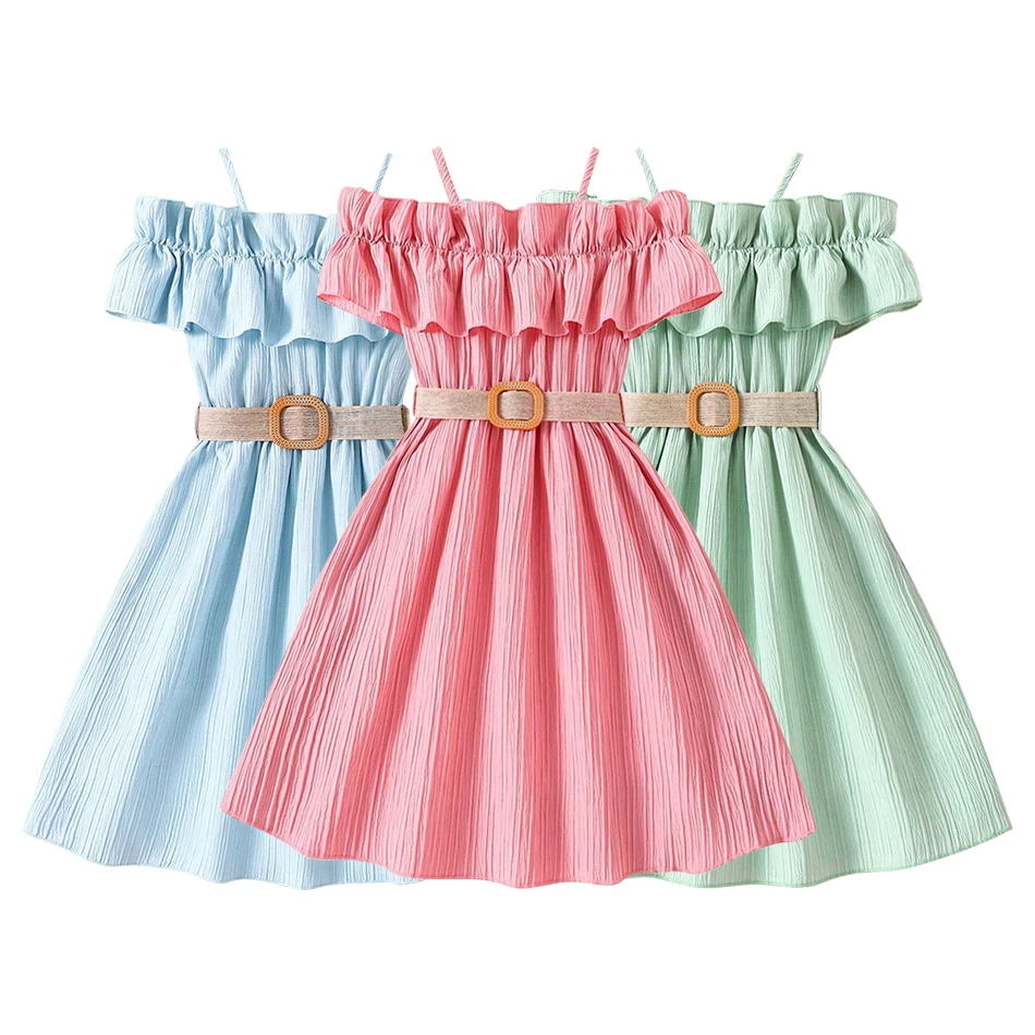 Fashion Girls Summer Dress One-Shoulder Strap Floral Lace and Ruffle Detail Comfortable and Trendy Girls Casual Dresses 8-12Y