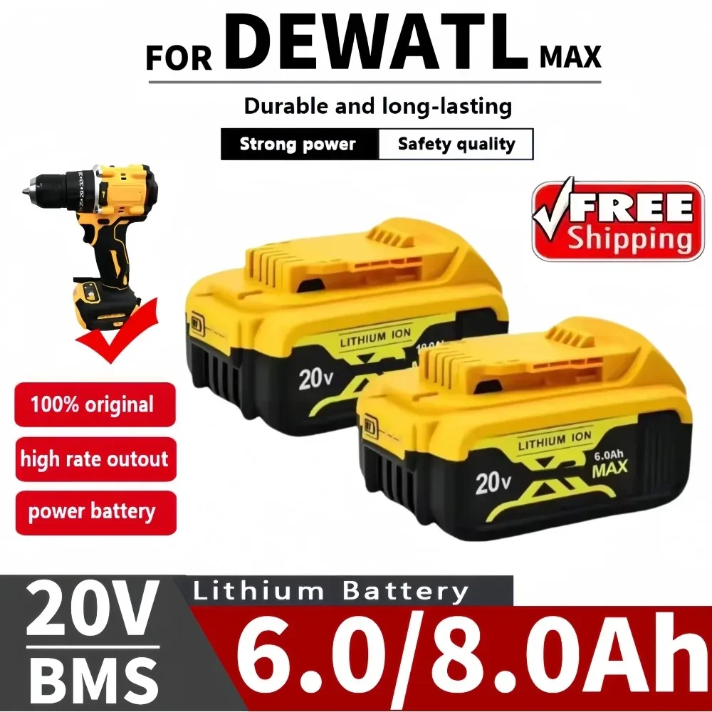 For DeWalt 20V MAX 6.0/8.0Ah cordless Tool Replacement Battery Compatible with DCB184 DCB181 DCB182 DCB200 Dewalt battery