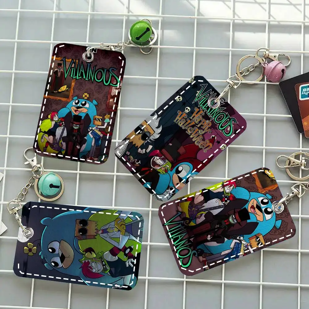 1pc Cartoon Villainous Anime Card Case Keychain Access Card Bag Key Tag Ring Leather Card Holder Key Ring Access