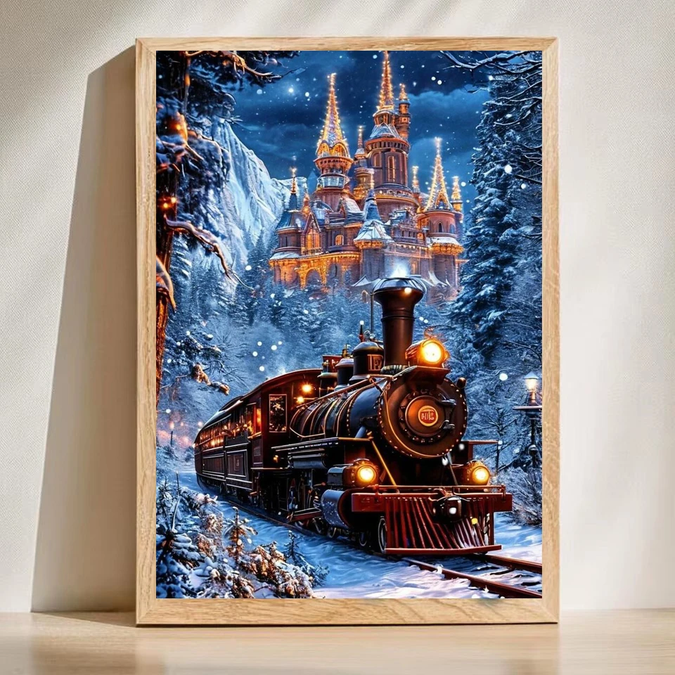

Christmas Train D Diamond Painting Kit - DIY Full Round Square Diamond Art Embroidery