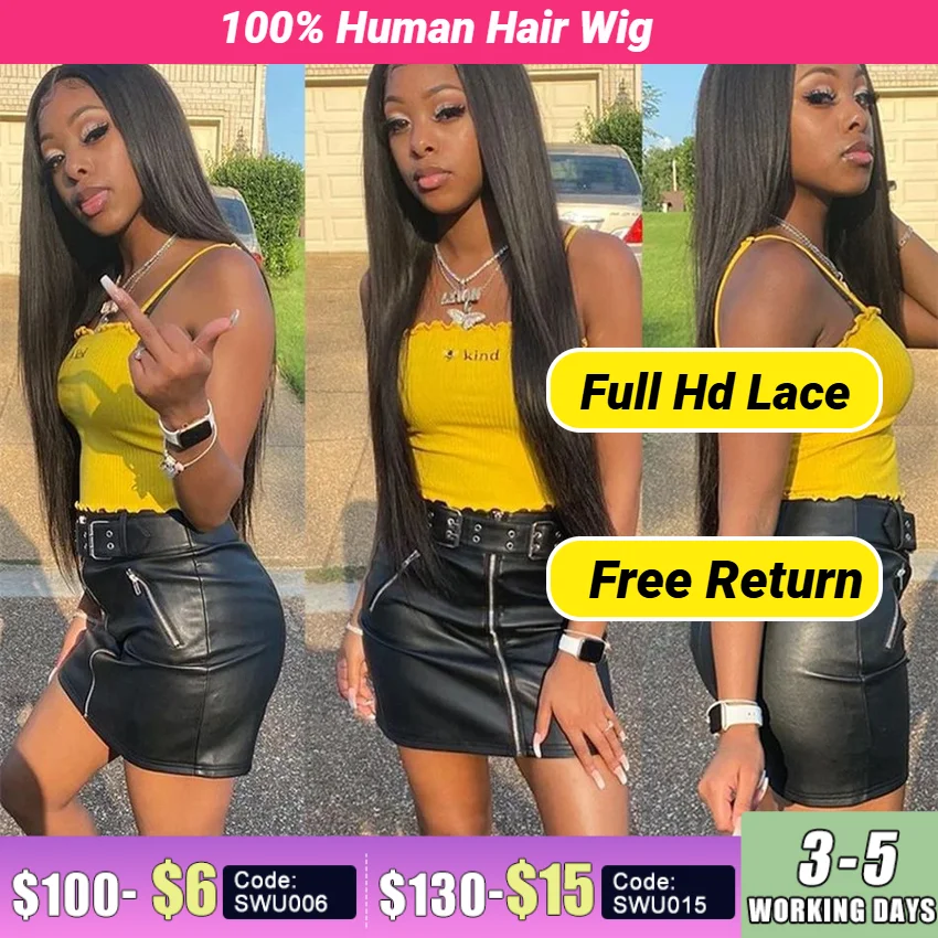 

360 HD Bone Straight Full Lace Frontal Human Hair Wig Remy Brazilian Preplucked Bleached Knot HD Transparent Lace Front Wig 220