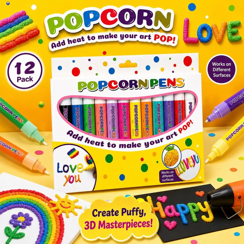 12 Colors Magic Popcorn Pen 3D Puffy Paint Markers Heat Activated DIY Drawing Pens Creative Journaling Art Marker Greeting card