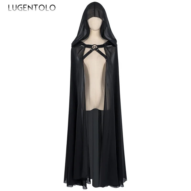 

Women Medieval Cape Mesh Long Coat Party Renaissance Hooded Black Stage Men New Retro Casual Poncho Halloween Cos Jackets