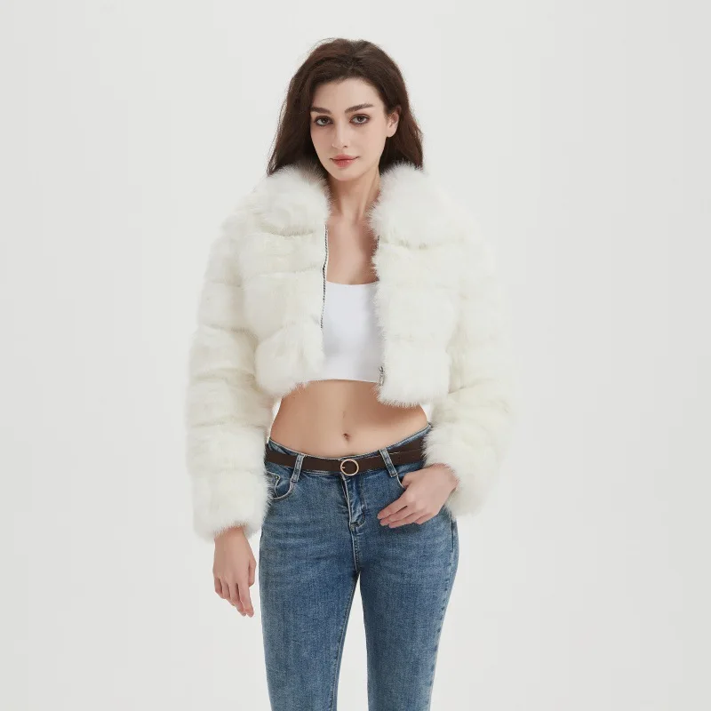 

ZXRYXGS Temperament Commuting Zipper Short Coat Women's Jackets 2024 Autumn Long Sleeved Lapel Imitation Fox Fur Jackets White