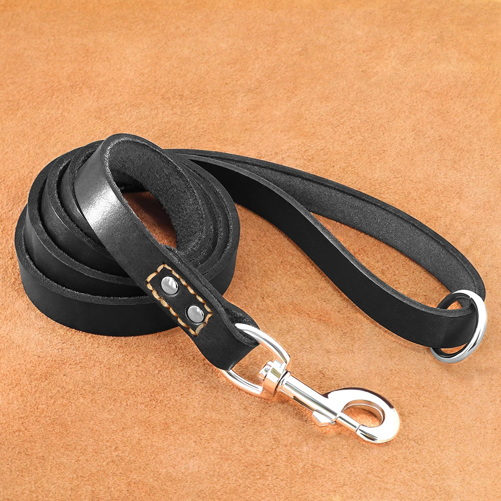 5ft/150cm Genuine Leather Dog Leash Soft Pet Training Leash Rope for Pitbull German Shepherd Small Medium Large Dogs Black Brown