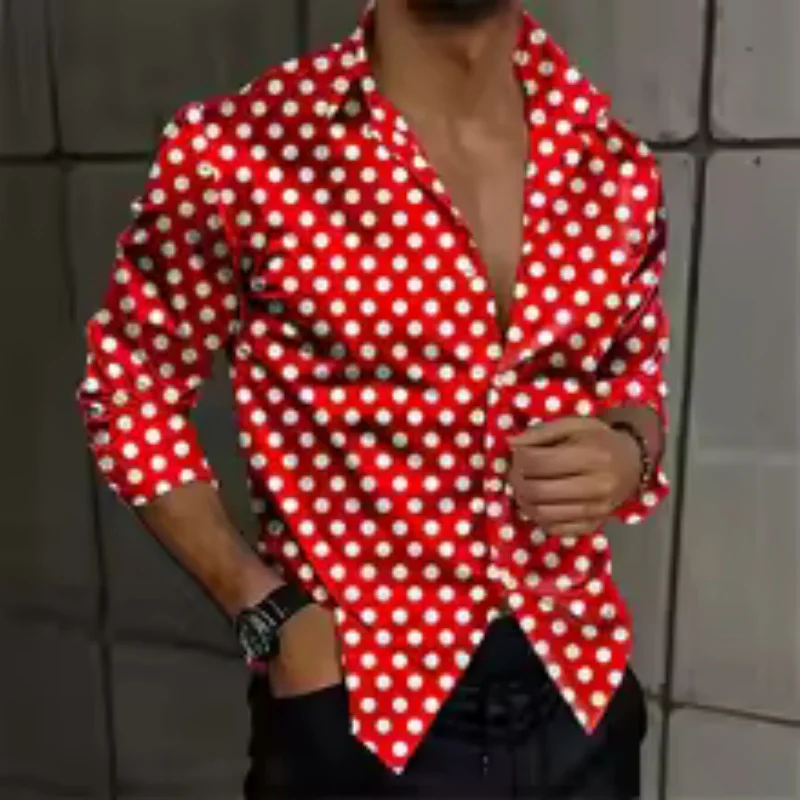 Men's Elegant Shirt with Spot-like Stripes 3D Printed Collar Buttoned Classic Fashion Polo Shirt Men's Party and Gathering Wear