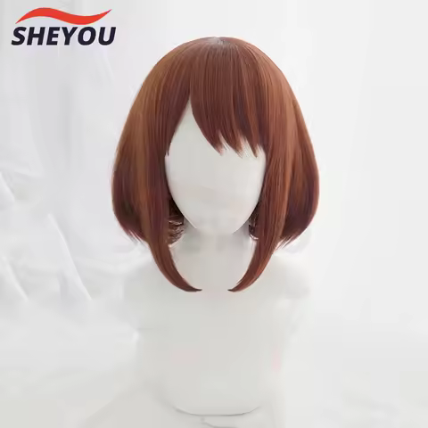 High Quality Anime Ochako Uraraka Cosplay Wigs Short Brown Bob Heat Resistant Synthetic Hair Wig + Wig Cap