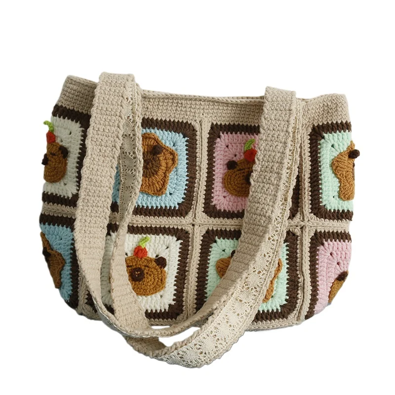 

Hand crocheted guinea pig shoulder bag, wool crocheted cartoon women's bag, handmade satchel