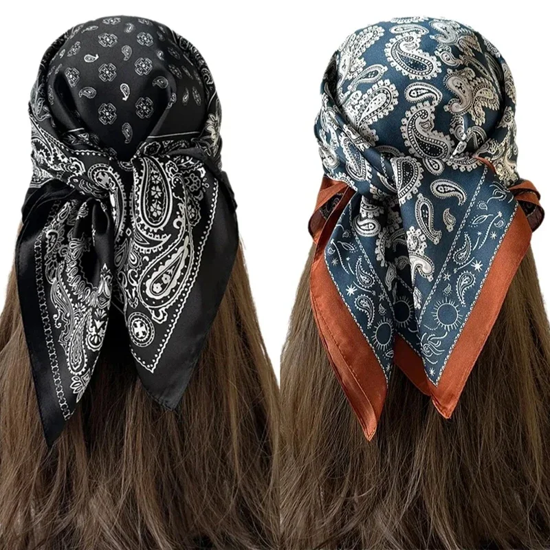 

Luxury Paisley Square Scarf Women Print Satin Neckerchief Spring Hair Band Foulard Bandana Echarpe Tie Shawl Wraps