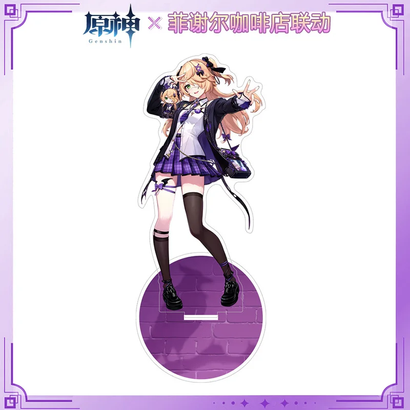 2025 Anime Genshin Impact Fischl Coffee Shop Linkage Acrylic Stand Card Transparent card Color Paper Double Flash Baji Badge