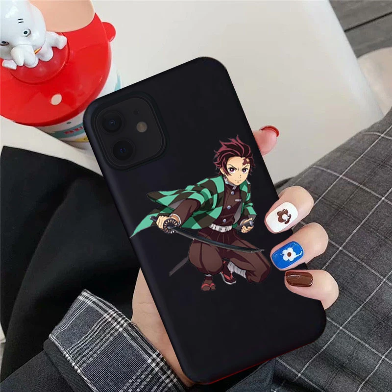 Cartoon Demon Slayer etui na telefony dla iPhone13 12 11pro XS MAX XR 7 8 6Plus śliczne Kamado Nezuko cukierki miękkie matowe tylna okładka Coque