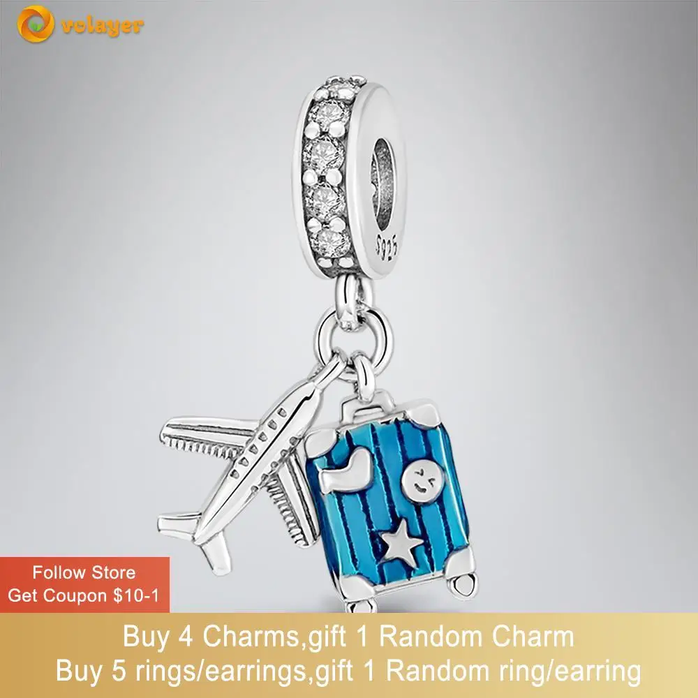 

Volayer 925 Sterling Silver Beads Aircraft luggage Charm fit Original Pandora Bracelets for Women Jewelry Making Gift