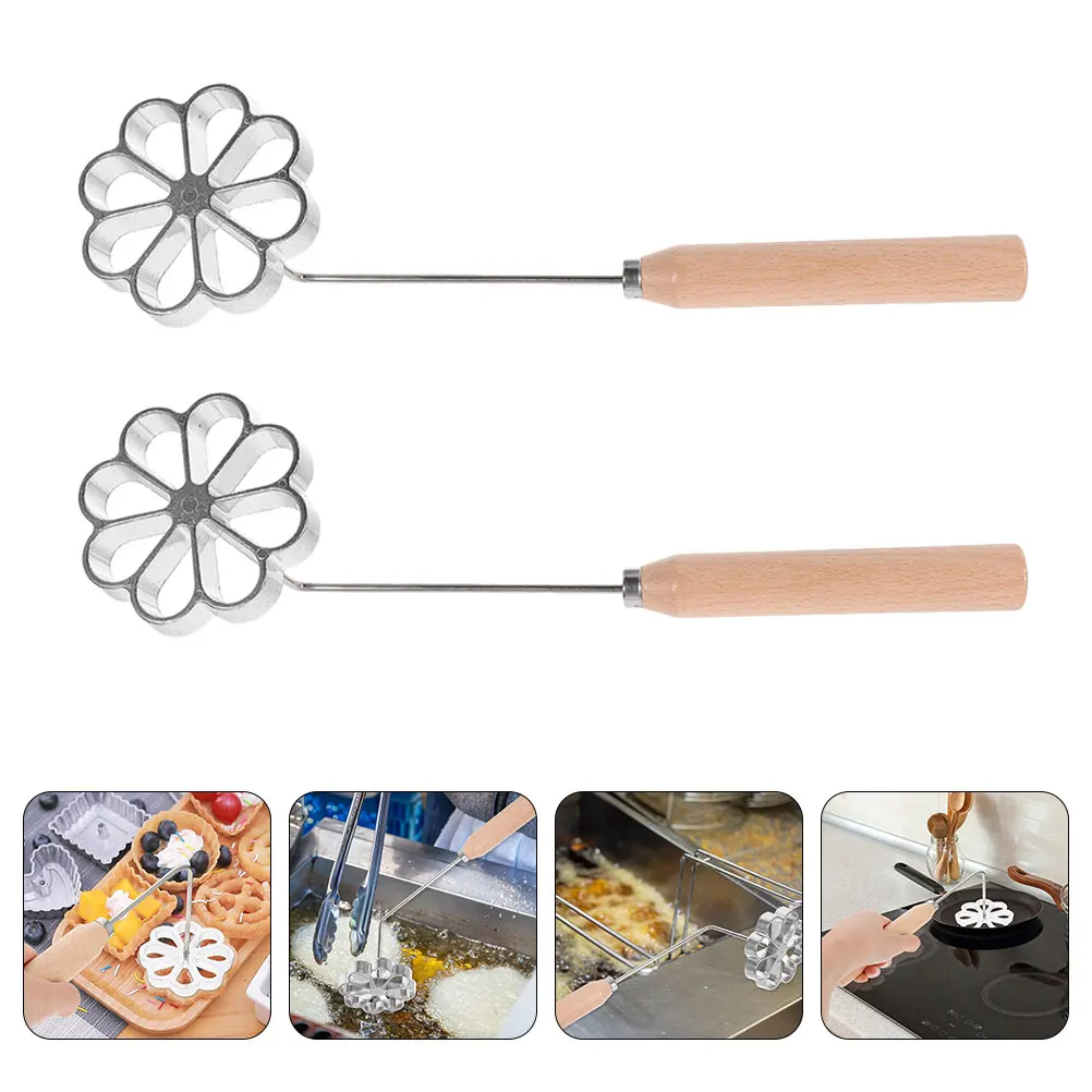 

1 set Fried Snack Mold Hollow Out Timbale Bunuelos Handle Oil Frying Aluminum Wood Lightweight Store DIY Cookie Dough Molds