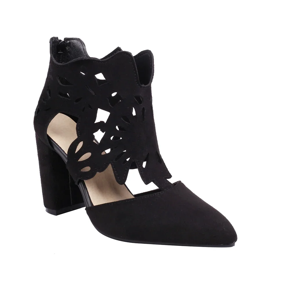 Summer Fashion Cutout Brown Women Sandals Pointed Toe Hollow High Block Heels Lady Party Shoes Plus Size 11 43 46 - view 3