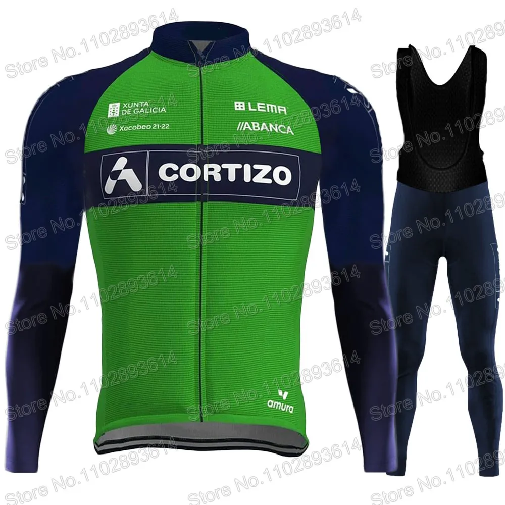 Team Cortizo Cycling Jersey 2023 Set Long Sleeve Espana Equipo Green Cycling Clothing Road Suit Pants MTB Maillot Culotte