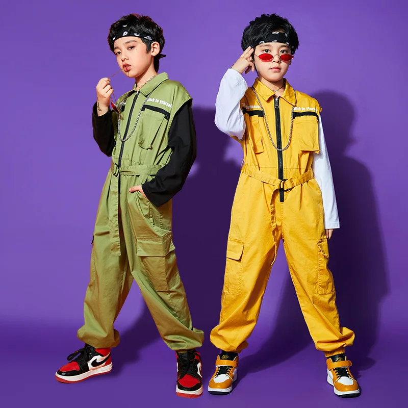 Children's Clothing Boys Casual New Crewneck Ripped T-shirt Top Lapel Zipper Design Playsuit 2pcs K-pop Modern Jazz Dance Outfit