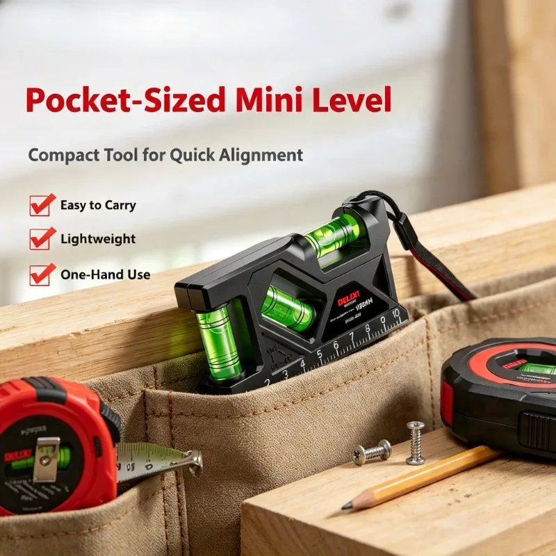 DELIXI Mini Level Gauge Portable Magnetic Pocket Level High-precision Horizontal Vertical Measure Metric Ruler