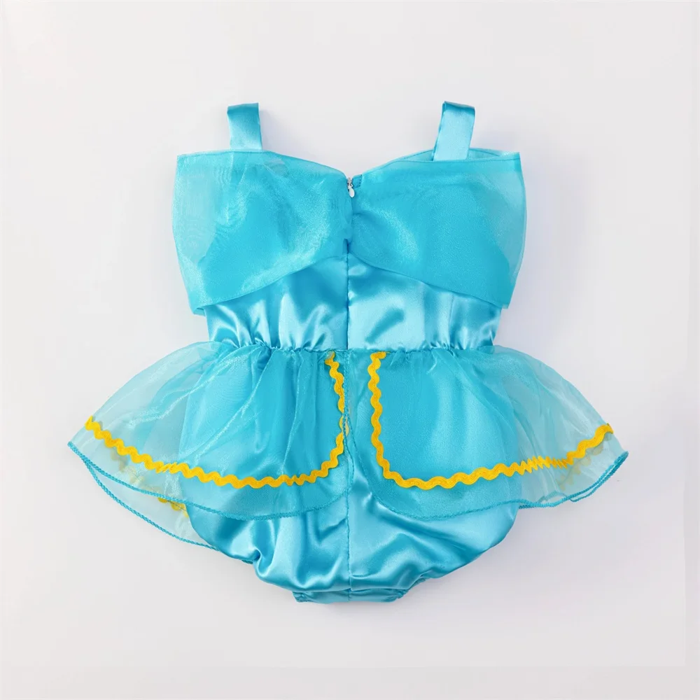 Infant Blue Climber Aladdin Tutu Dress Baby Lace One-shoulder Fluffy Dresses Summer Princess Gown Toddler 1st Crawl Clothes Wear