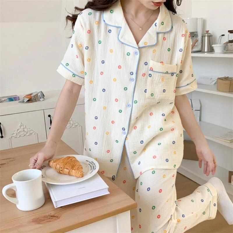 Summer Women\'s New Net Red Foam Pajamas Loungewear Teenage Students Pajamas Loungewear Short Sleeve Trousers Sweet Casual Set