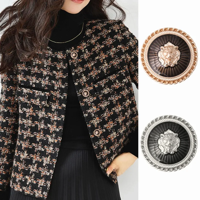 

10pcs 15/20mm Vintage Fashion Lion Head Round Metal Buttons Coat Trench Coat Shirt Knit Sweater College Style Decorative Buttons