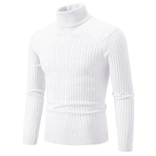 Imagen 2 del producto Suéter de cuello alto para hombre de otoño, Jersey de punto de Color sólido, suéteres cálidos de cuello alto, Tops gruesos y pesados de lana para invierno