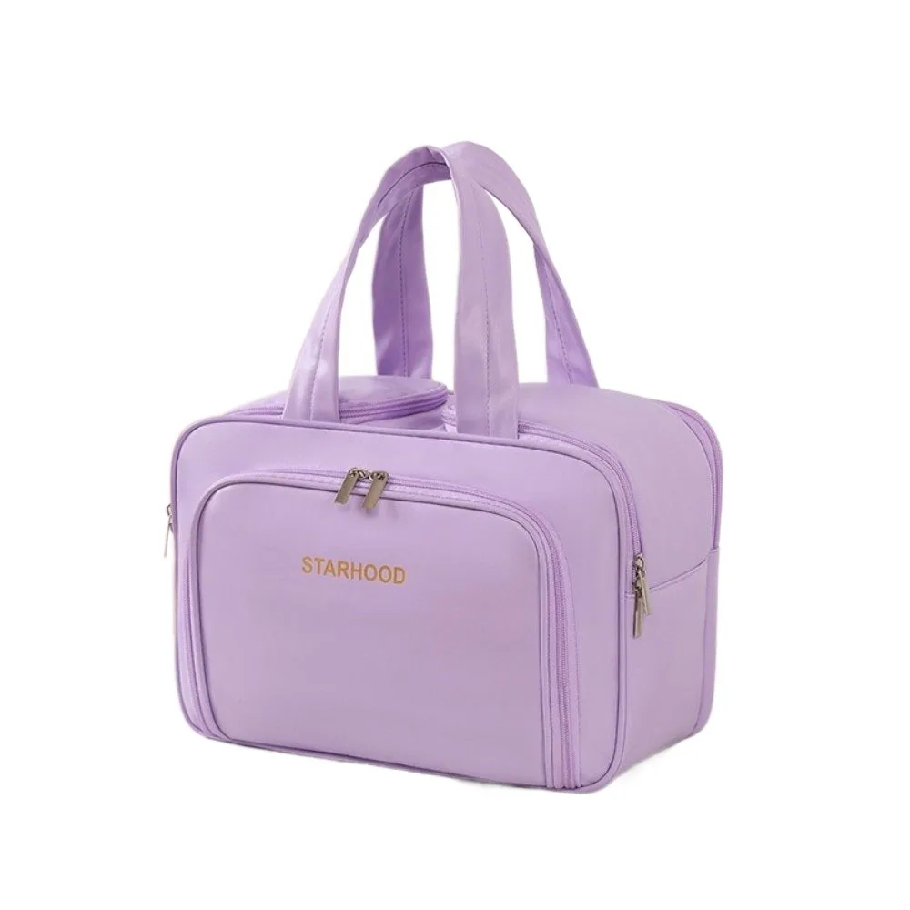 

Durable Large Capacity Travel Toiletry Bag Lightweight PU Makeup Organizer Dual-Zippered Wide-open Cosmetic Container Camping