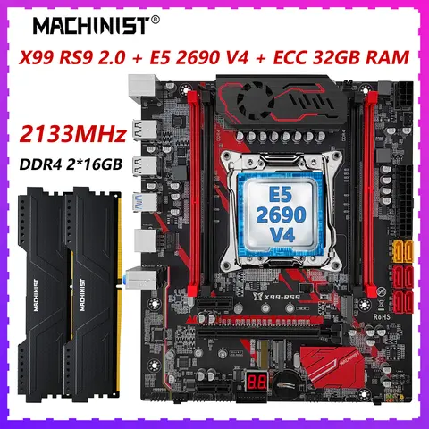 MACHINIST X99 RS9 Motherboard LGA 2011-3 Set E5 2690 V4 CPU Processor With 2*16=32G DDR4 ECC RAM Memory kit Dual NVME m.2 usb3.0