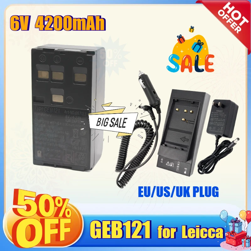 4200mAh GEB121 Li-ion Total Station Battery for Leicca GPS/TPS300/400/700/800 TPS1100 Series Surveying Instrument GKL112 Charger