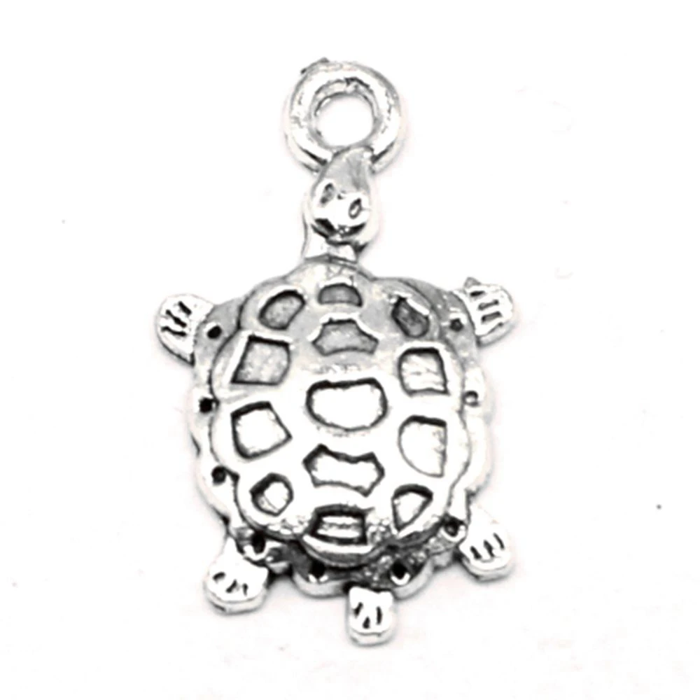 Turtle Charms Pendants For Jewelry Making Art Crafts Diy Woman Jewelri 14x25mm 10pcs Antique Silver Color