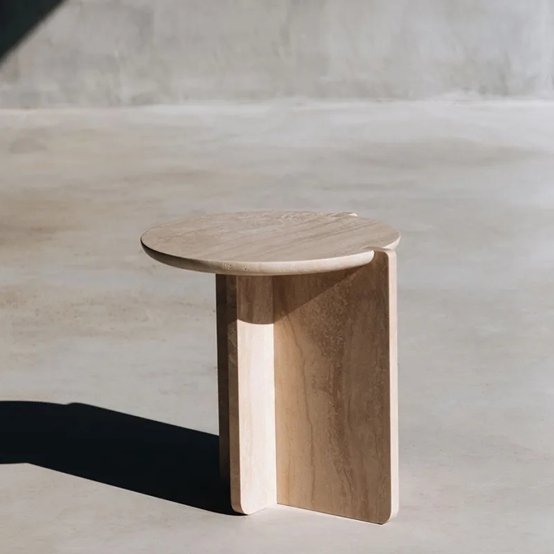 xx-KUMUSI FURNITURE Creative Modern Minimalist Travertine Round Living Room Bedroom Bedside Small Table Can Be Moved