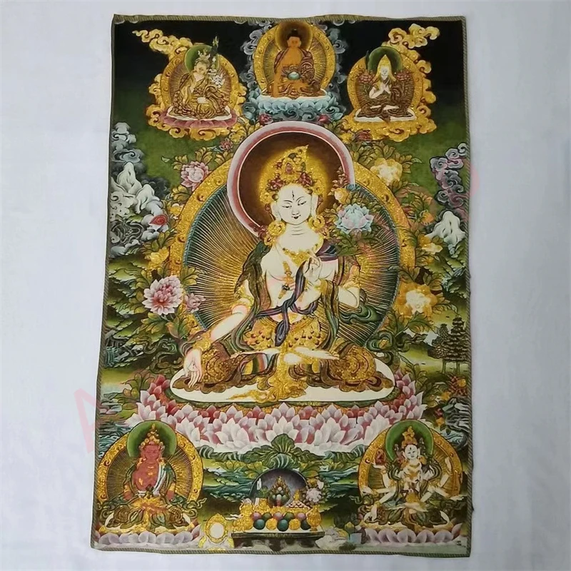 Thangka, embroidered brocade painting, white tara, exquisite home decoration, auspicious