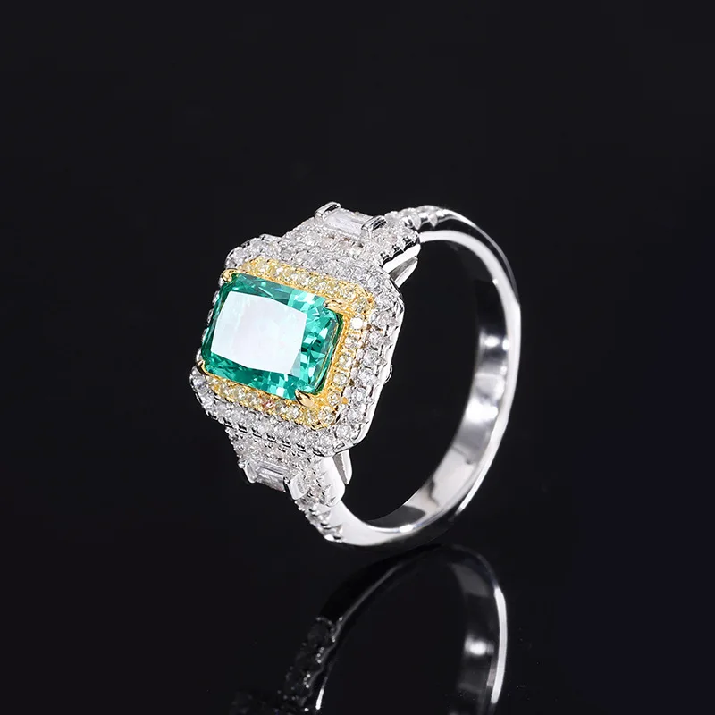 S925 Full body Silver Colorful Treasure High Carbon Diamond Ring Female Full Diamond Inlay Main 6 * 8 Jewelry Wholesale