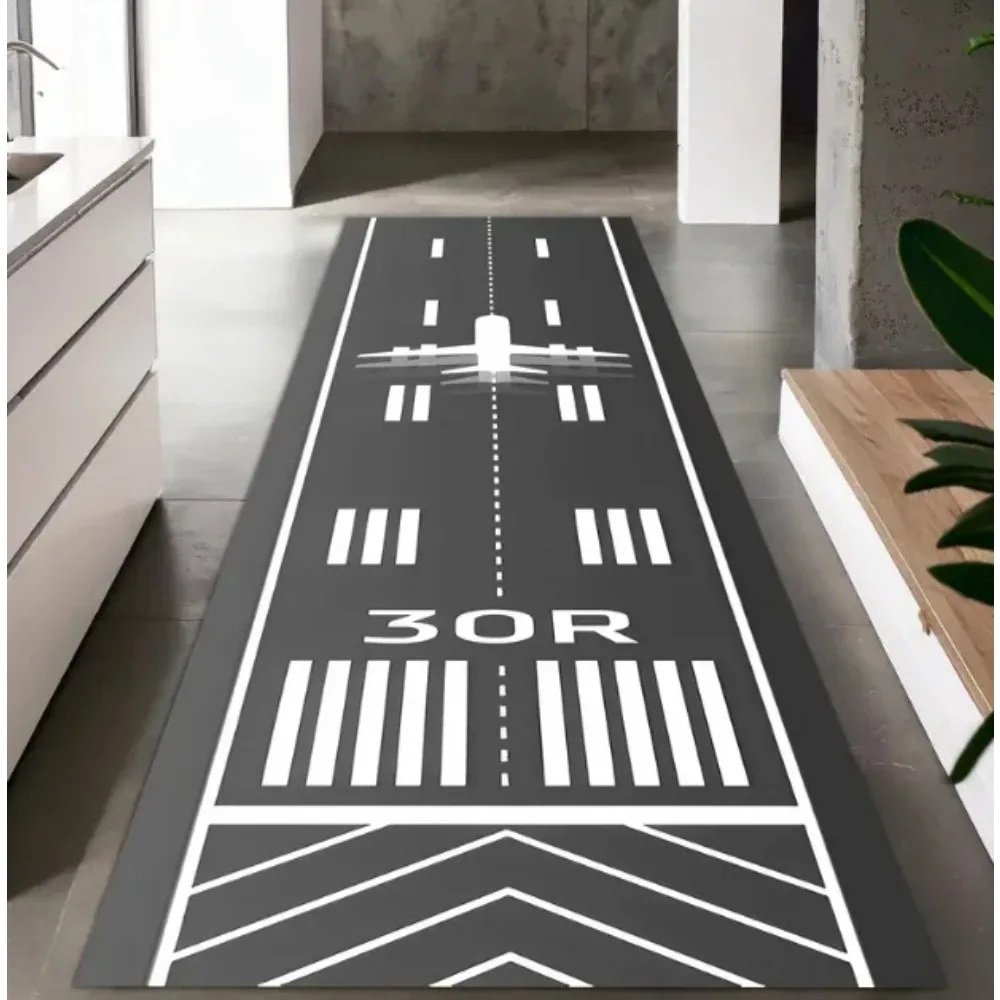Airplane Runway Runner Rug Cotton Base 3D Print Airplane Runway Rug Black Gold Jet Carpet ModernLiving Room Home Kitchen Decor