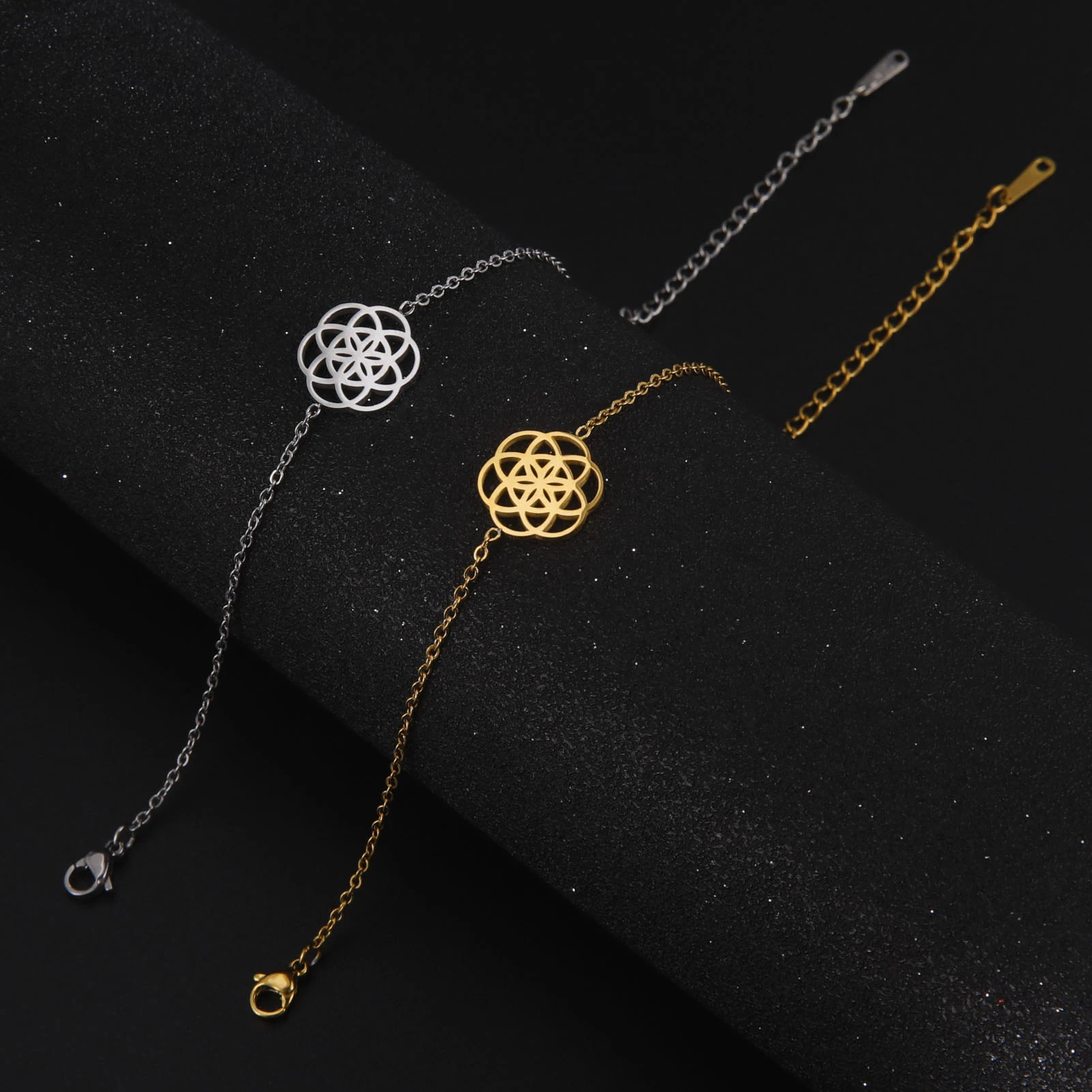 Skyrim Flower of Life Charm Bracelets Stainless Steel Sacred Geometry Mandala Bracelets Amulet Jewelry for Women Wedding Gifts