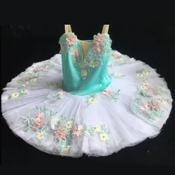 Professional Ballet Tutu Kids Girls Ballet Tutu Adulto Women White Ballerina Party Belly Dance Costumes Flower Embroidery Dress