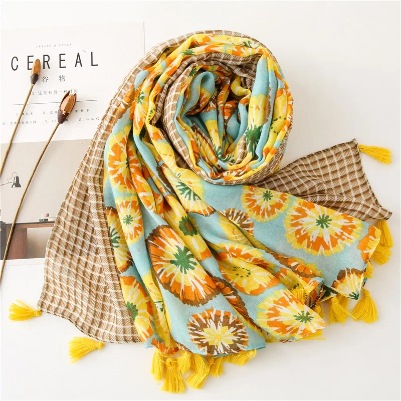 Fashion Women Spring Autumn Fruit Printed Scarf Hijabs Lemon Print Stole Wrap Echarpe Foulards Muslim Hijab