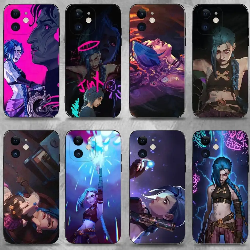 

Anime Arcane Jinx Phone Case For iPhone 16,15,14,13,12,11 Plus,Pro Max,XS,X,XR,SE,Mini,8,7,Soft Silicone Black Cover