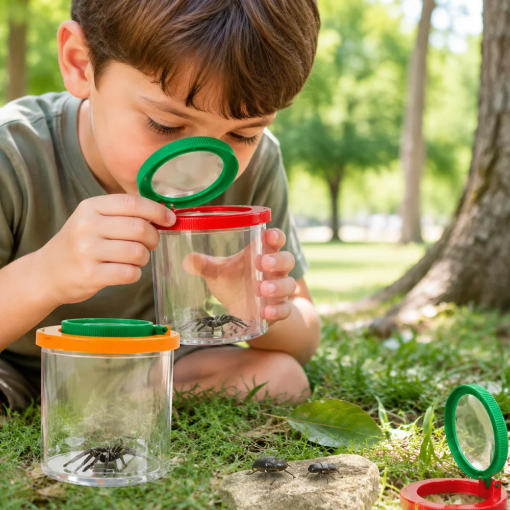 Insect Observation Magnifying Glass, Backyard Explorer Insect Catching Set for Kids, Includes Insect Cage, Catching Box, Insect Jar and Other Accessories, Suitable for Children's Nature Exploration and Science Education. The Suit Is Available in Two Colors.