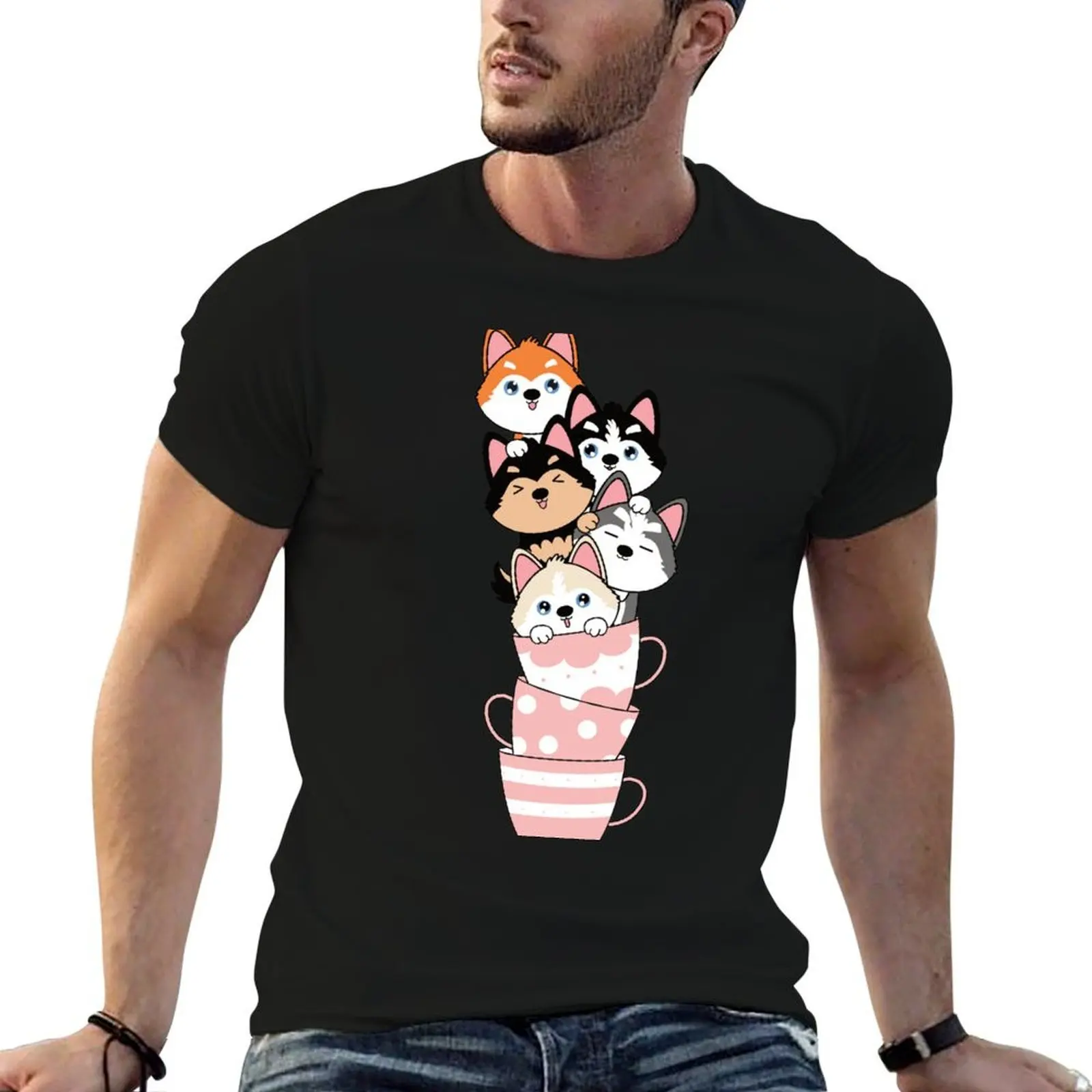 Kawaii Teacup Siberian Husky Pomsky Puppies T-Shirt luxury designer anime t shirts men t shirt