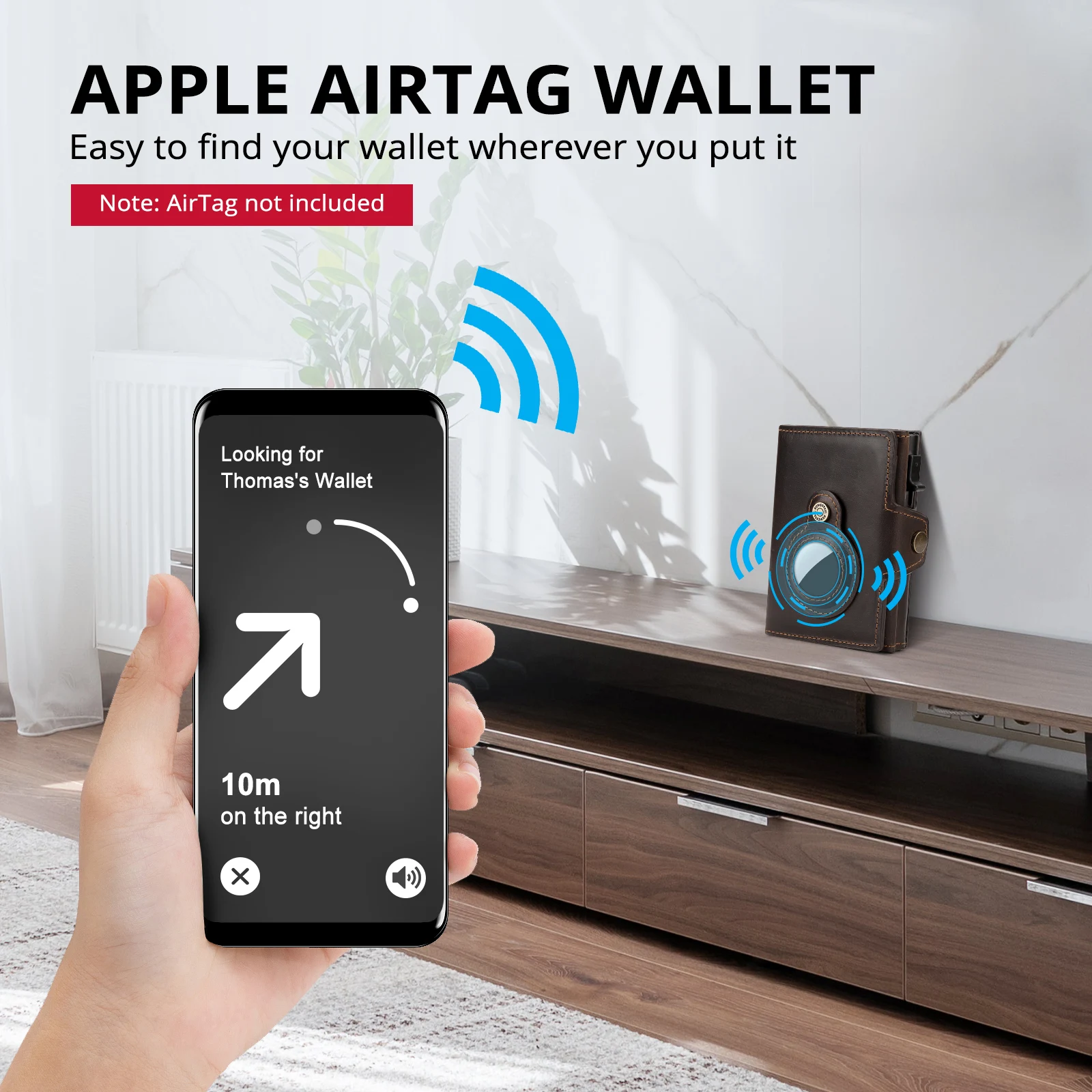 Crazy Horse Leather Apple AirTag Credit Card Holder RFID Protection Pop Up Wallet with Compartment for Notes and Coin Quality