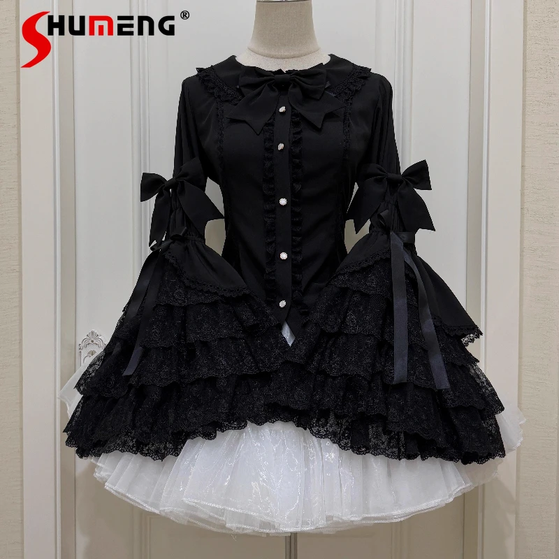 Original Elegant Retro Lolita Inner Shirt Spring Autumn Girls Women's Slim Fit Lace Long Ji Sleeve Female Heavy Industry Blouses