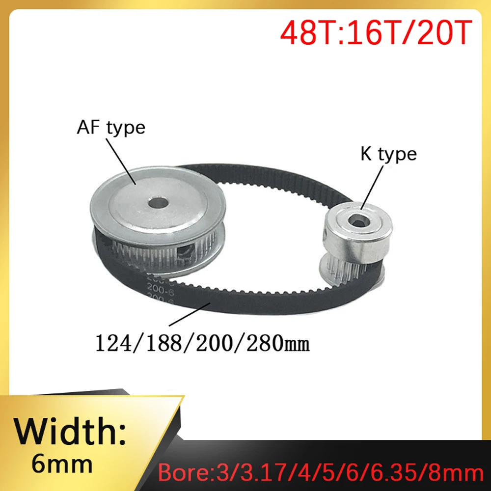 2GT Timing Belt Kit Aluminum Alloy Synchronous Wheel 16/20/48 Teeth Aperture 3/3.17/4/5/6/6.35/8mm Wide 6mm Synchronous Gear Set