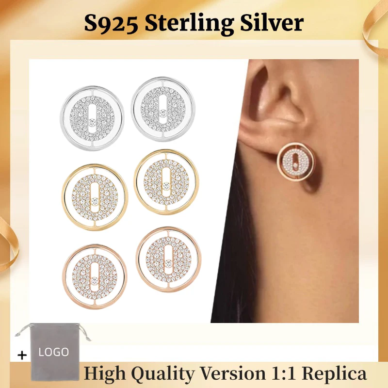 2024 New Round Diamond Earrings Official Website Lucky Move Luxury Jewelry 925 Sterling Silver Fashion Jewelry High Quality Gift