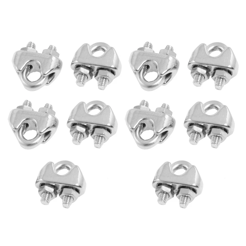 

10 Pcs 304 Stainless Steel Saddle Clamp Cable Clip For 3/25 Inch 3Mm Wire Rope